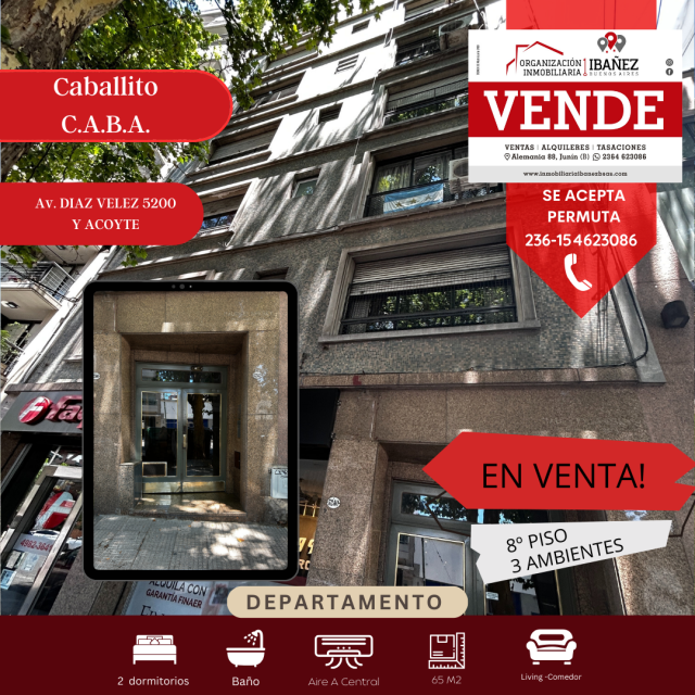 Diaz Velez 5242 Caballito Departamento 3 con Dep.  ambientes  En Venta -2